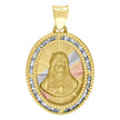 10kt Tri-Color Gold Unisex Cubic Zirconia Cubic-Zirconia Religious Oval Charm Pendant
