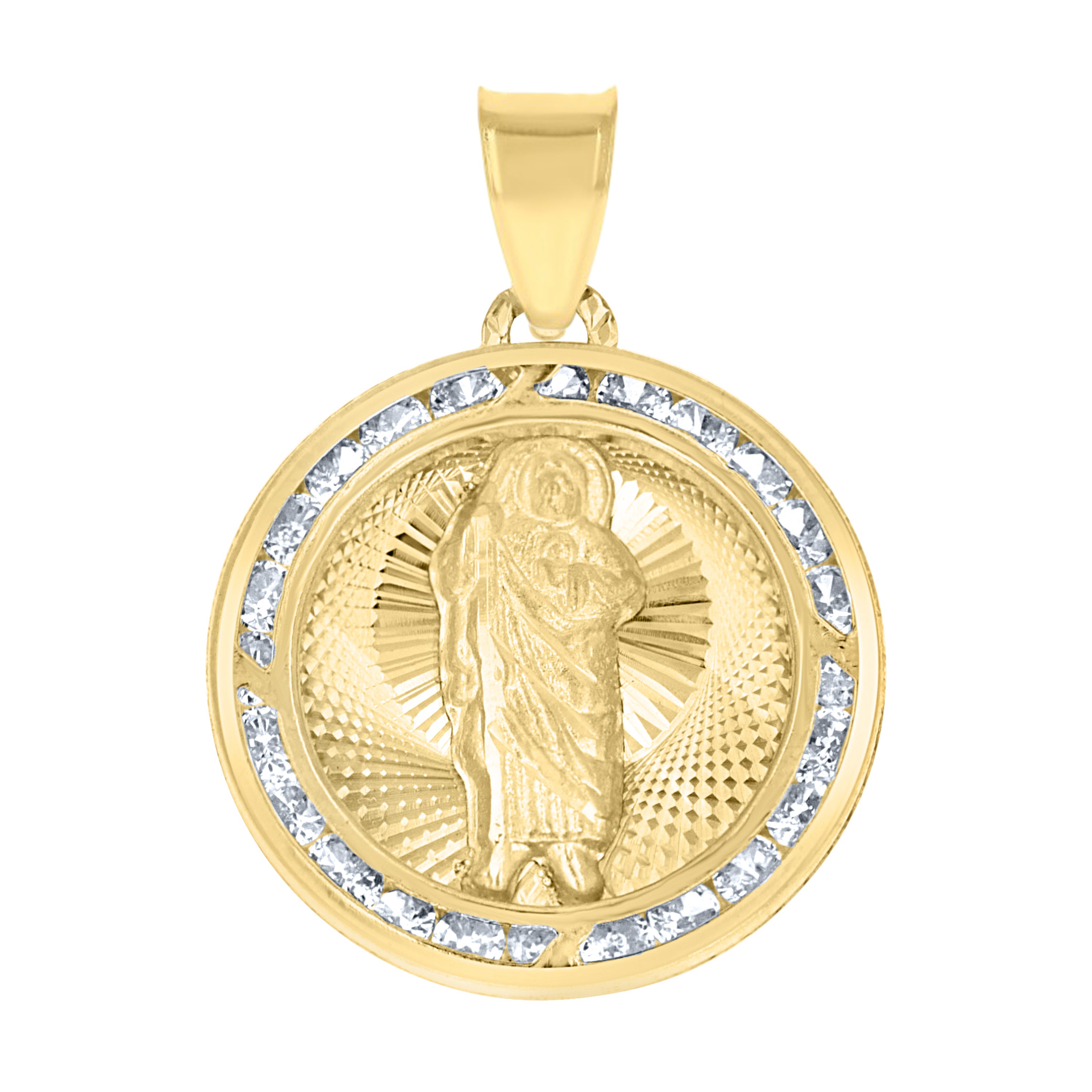 10kt Tri-Color Gold Unisex Cubic Zirconia Cubic-Zirconia Saint Jude Religious Round Charm Pendant