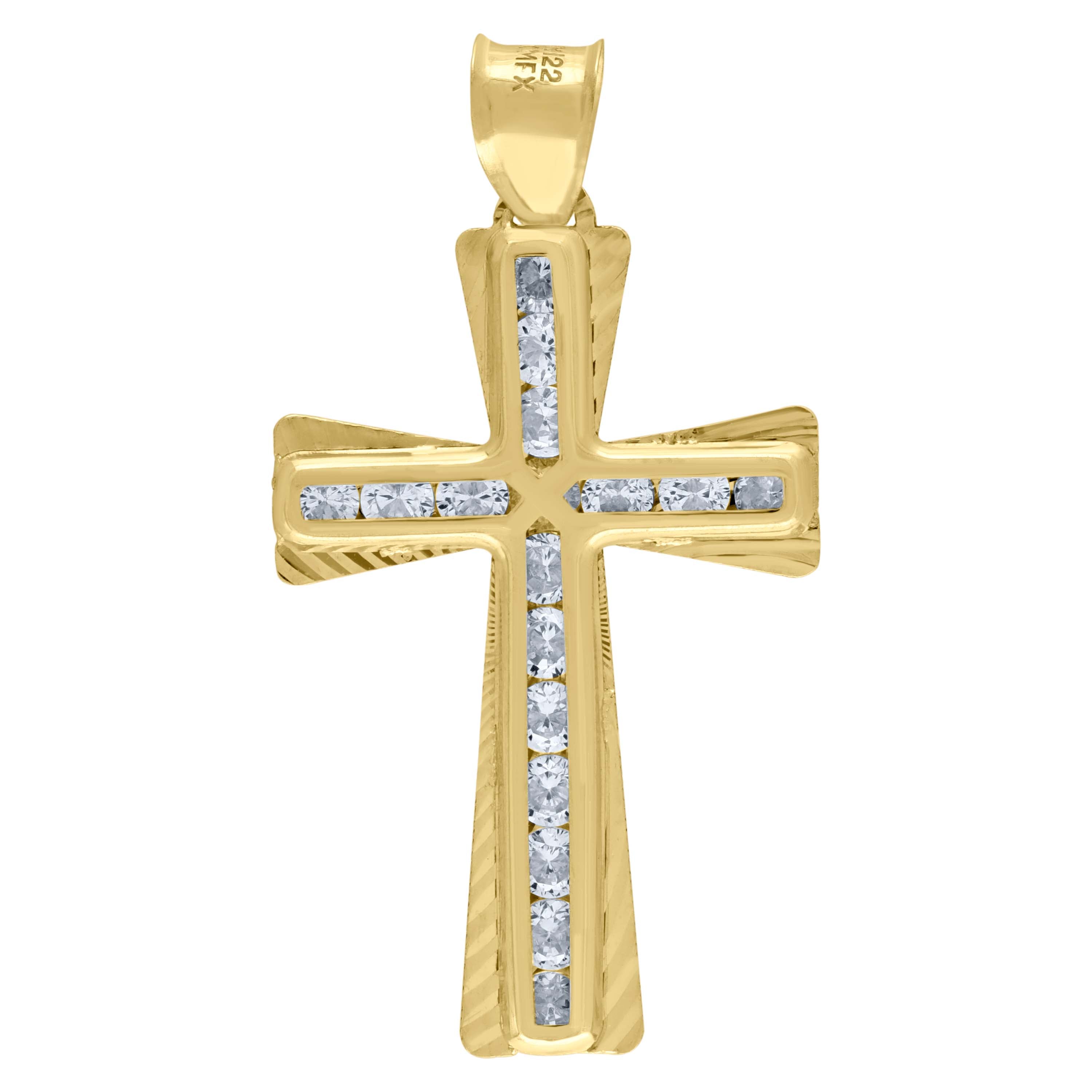 10kt Yellow Gold Unisex Cubic-Zirconia Religious Cross Charm Pendant