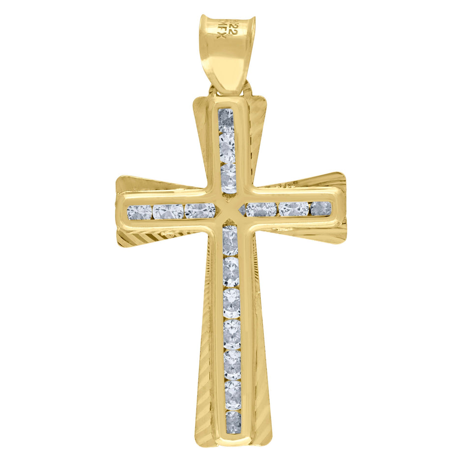 10kt Yellow Gold Unisex Cubic-Zirconia Religious Cross Charm Pendant