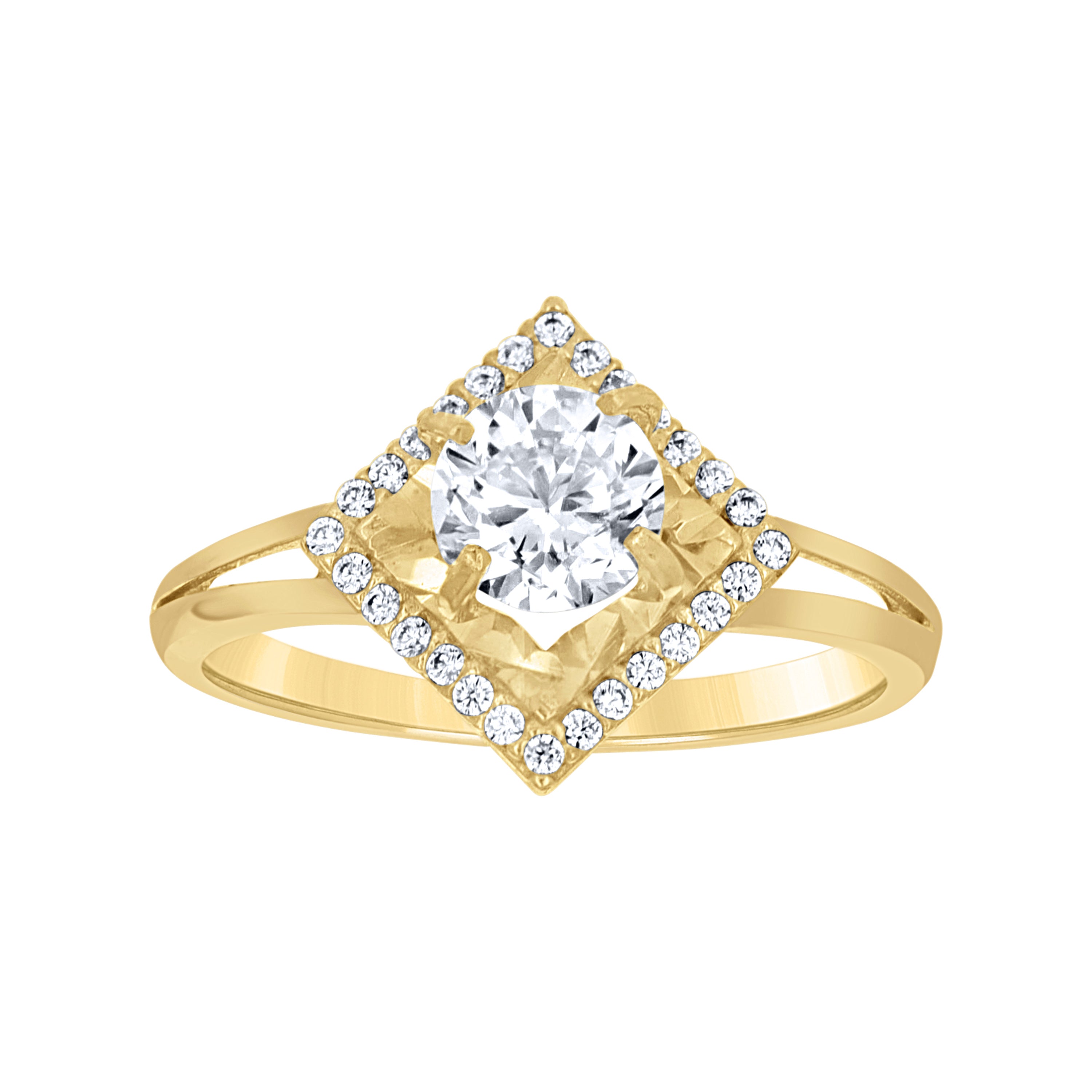 10kt Yellow Gold Womens Cubic-Zirconia Square Head Engagement Ring