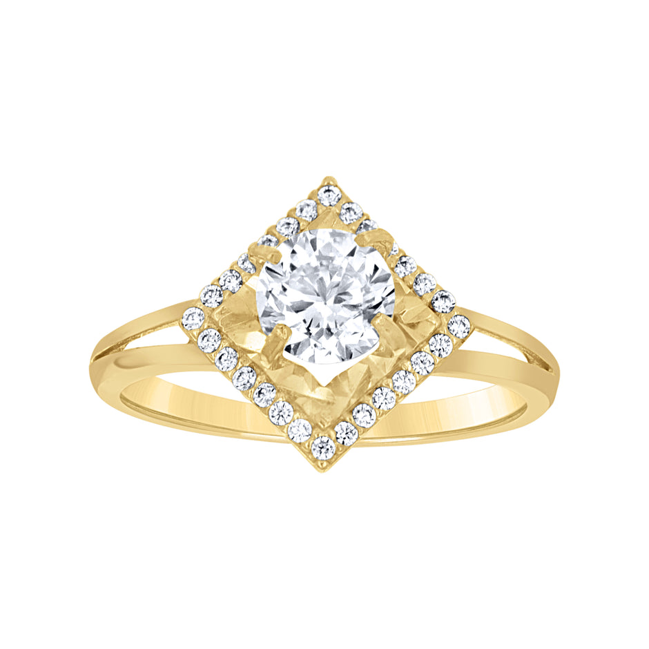 10kt Yellow Gold Womens Cubic-Zirconia Square Head Engagement Ring