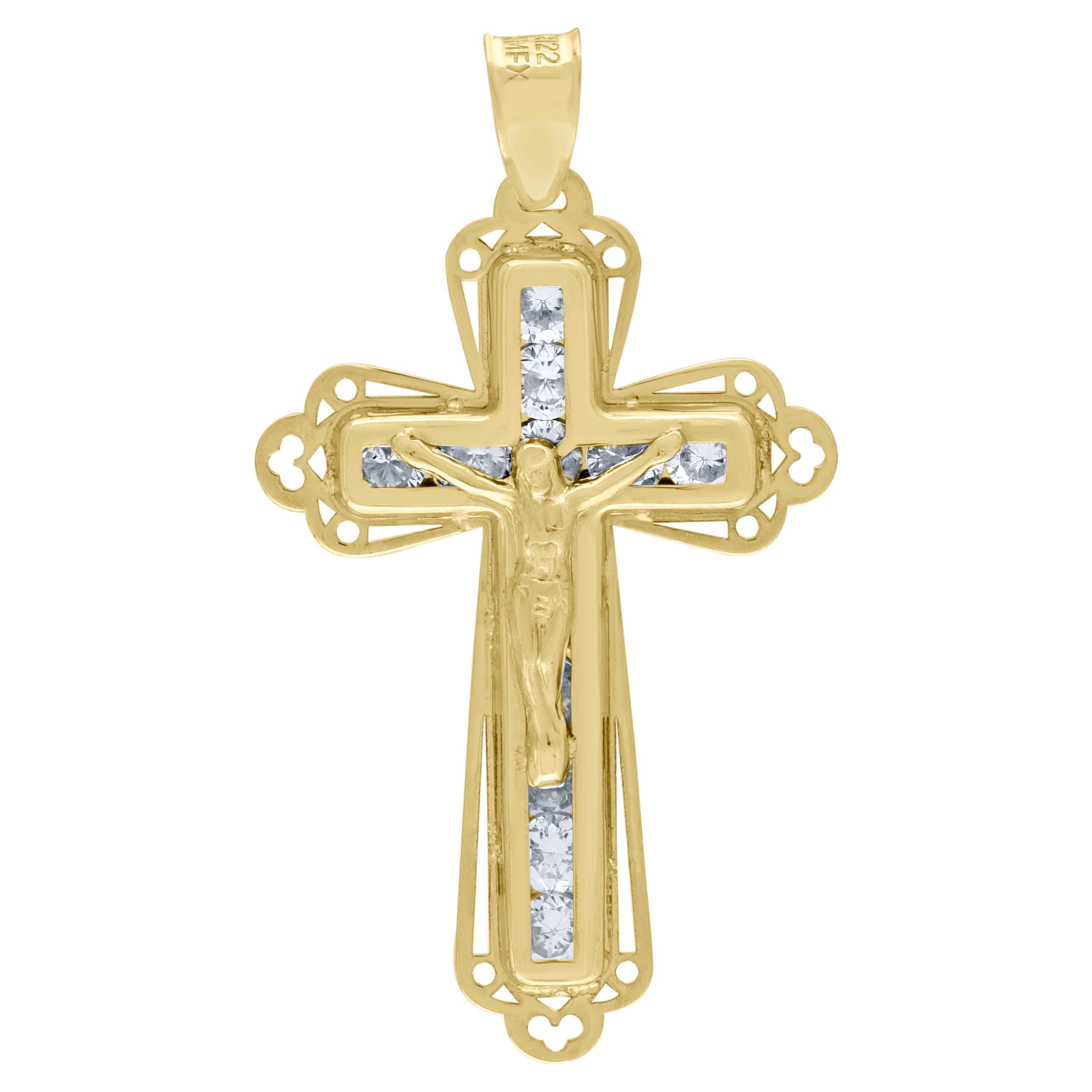 10kt Yellow Gold Unisex Cubic Zirconia Cubic-Zirconia Crucifix Cross Religious Charm Pendant