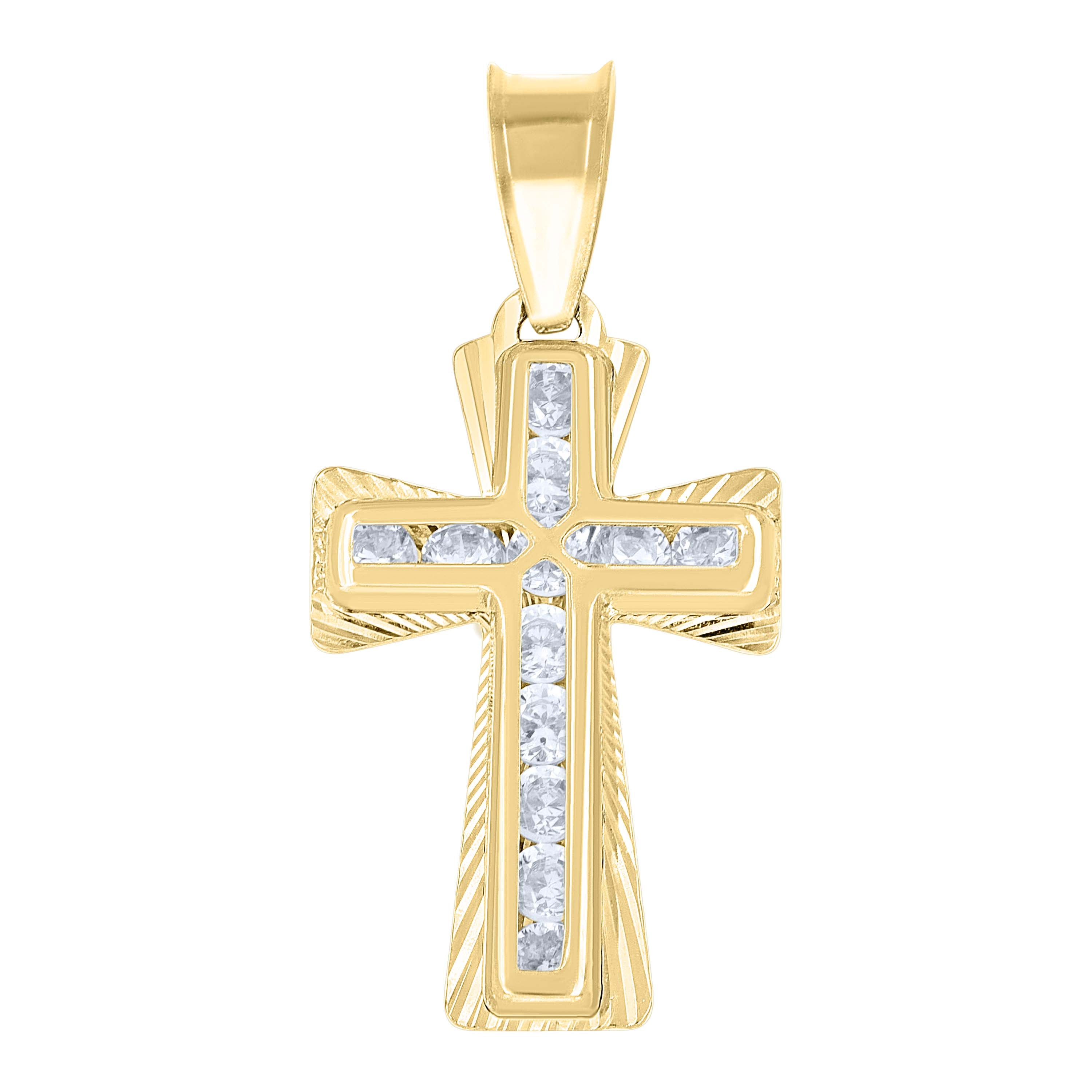 14Kt Yellow Gold Unisex Cz Diamond-Cut Cross Religious Charm Pendant