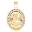 14Kt Tri-Color Gold Unisex Cz Religious Oval Charm Pendant