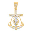 10kt Two-Tone Gold Womens Cubic-Zirconia Religious Anchor Crucifix Charm Pendant