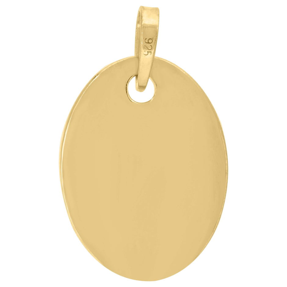 925 Sterling Silver Yellow-Tone Mens Fashion Oval Disc Charm Pendant