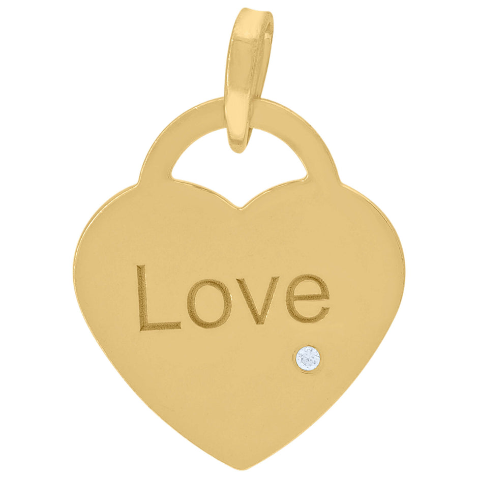 925 Sterling Silver Yellow-Tone Womens Cubic-Zirconia Love Heart Disc Charm Pendant