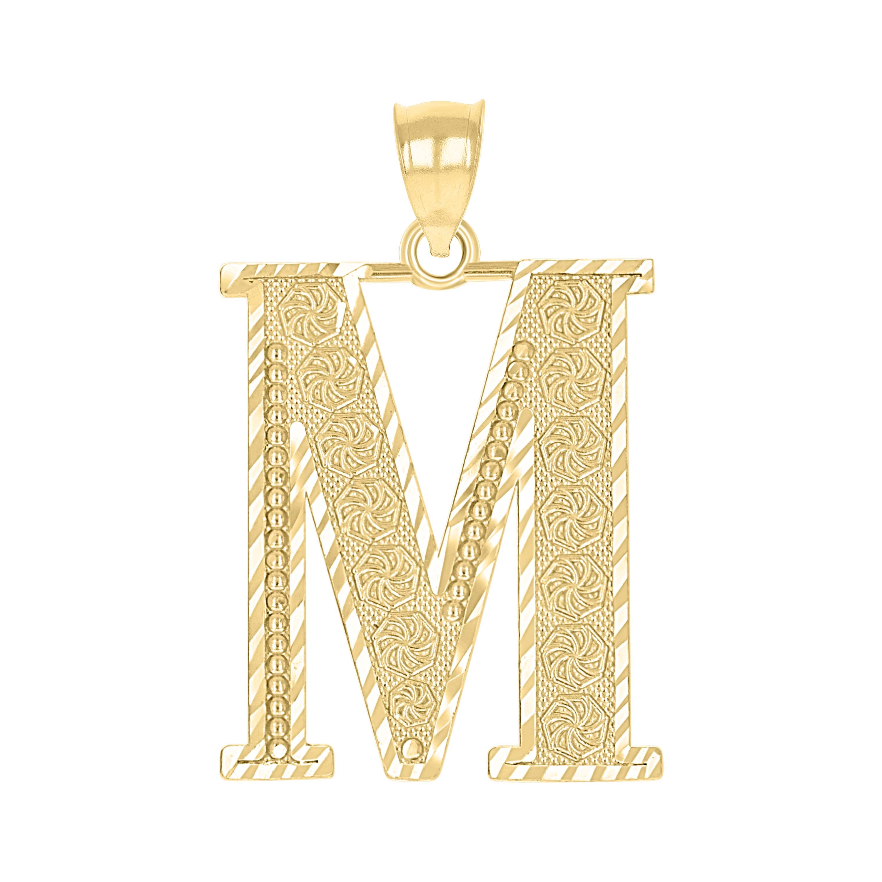 10kt Yellow Gold Unisex Diamond-Cut Initial Letter M Charm Pendant
