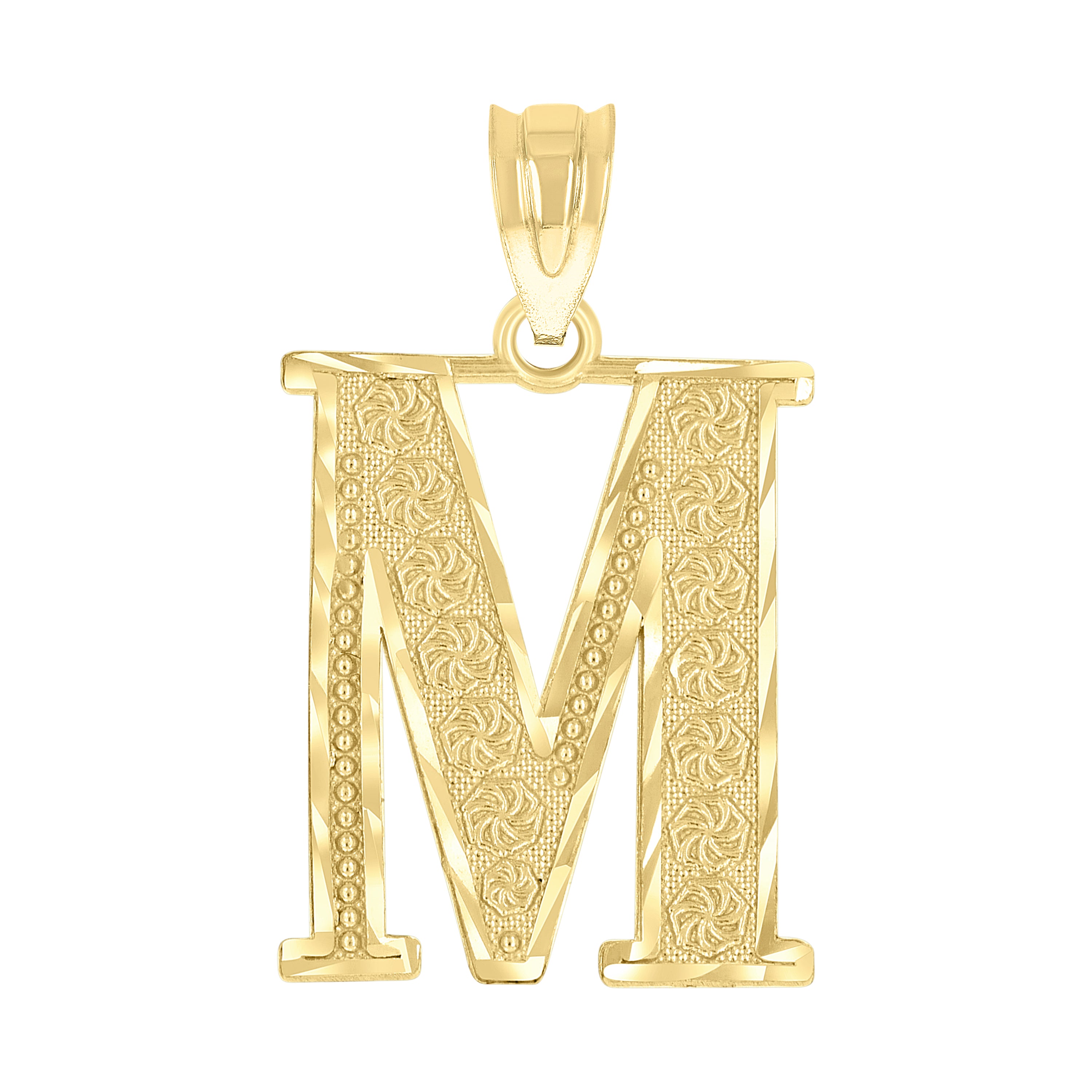 10kt Yellow Gold Unisex Diamond-Cut Initial Letter M Charm Pendant