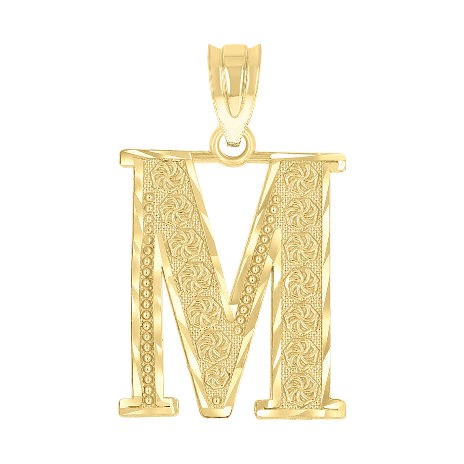 10kt Yellow Gold Unisex Diamond-Cut Initial Letter M Charm Pendant