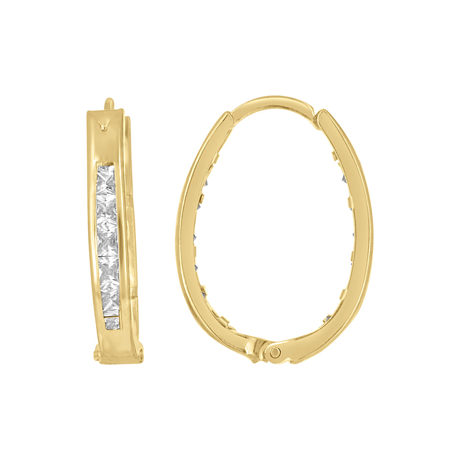 10kt Yellow Gold Womens Princess-Cut Cubic Zirconia Oval Huggie Hoop Earrings