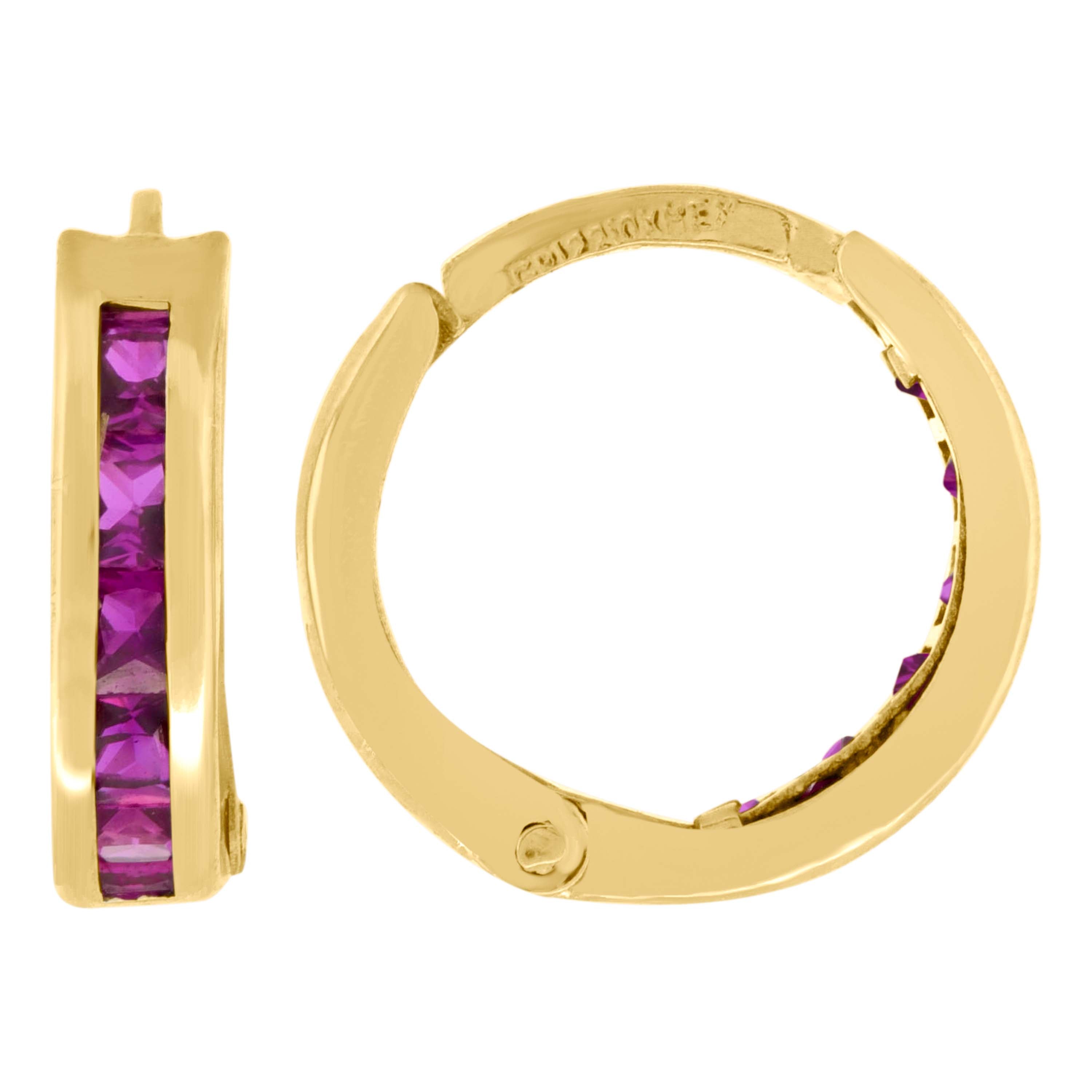 10kt Yellow Gold Womens Pink Princess-Cut Cubic Zirconia Huggie Hoop Earrings