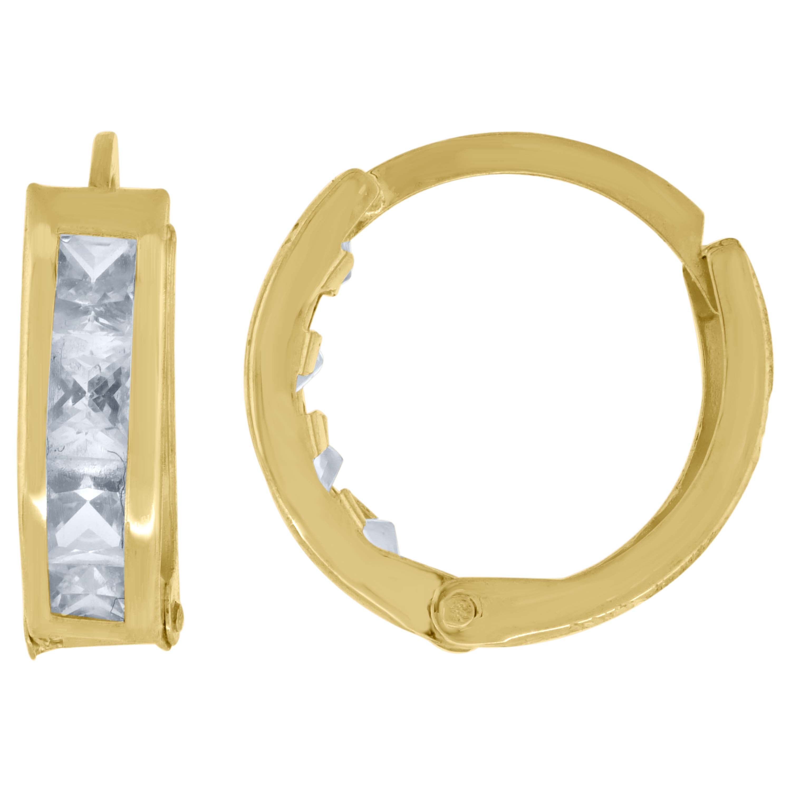 10kt Yellow Gold Womens Princess-Cut Cubic Zirconia Huggie Hoop Earrings