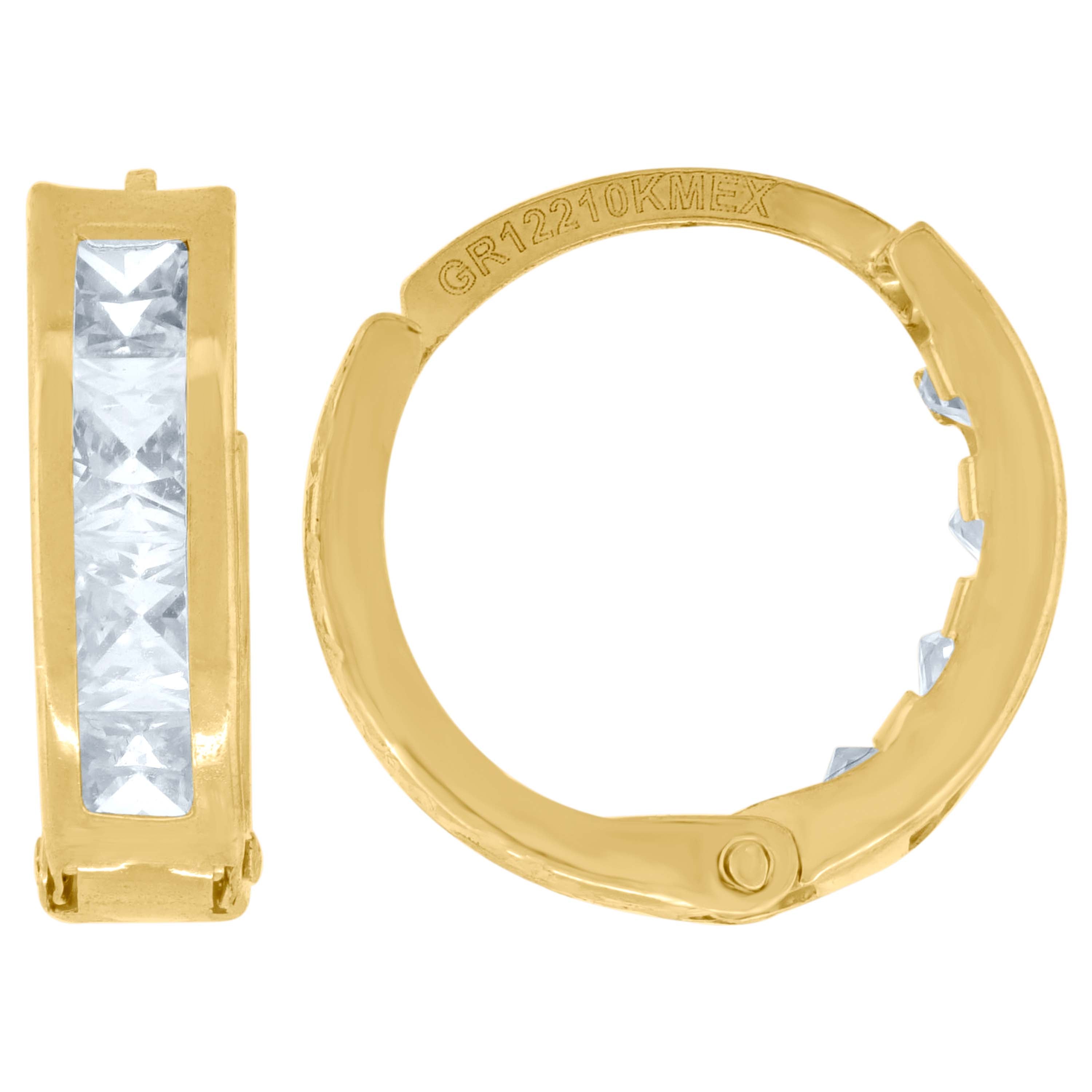 10kt Yellow Gold Womens Princess-Cut Cubic Zirconia Huggie Hoop Earrings
