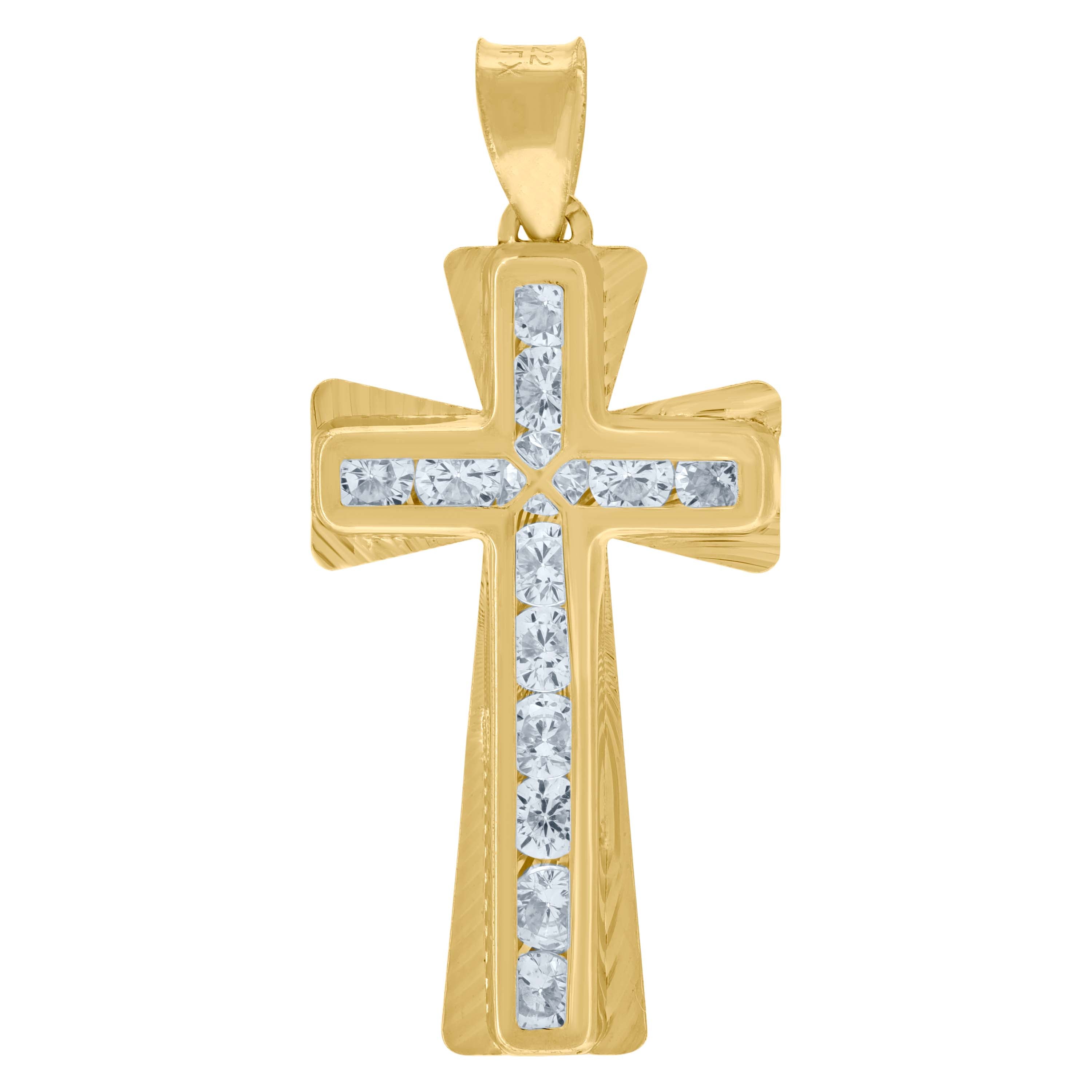 10kt Yellow Gold Cubic-Zirconia Unisex Textured Cross Religious Charm Pendant