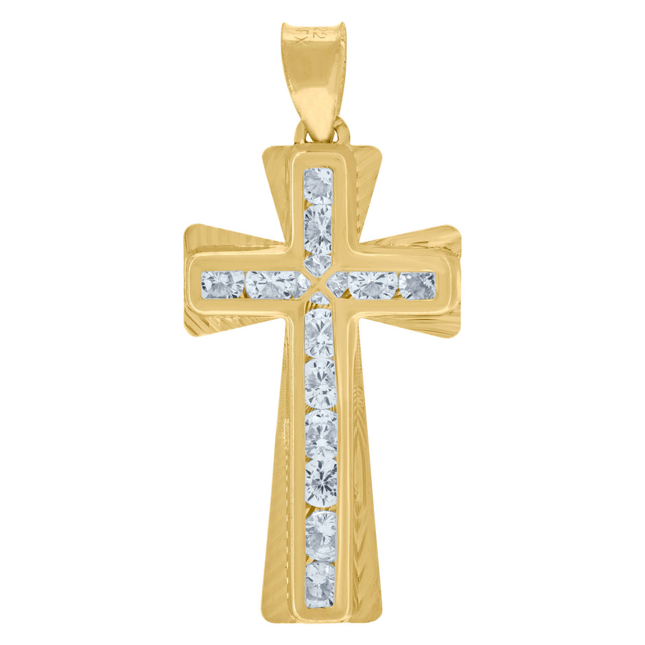10kt Yellow Gold Cubic-Zirconia Unisex Textured Cross Religious Charm Pendant