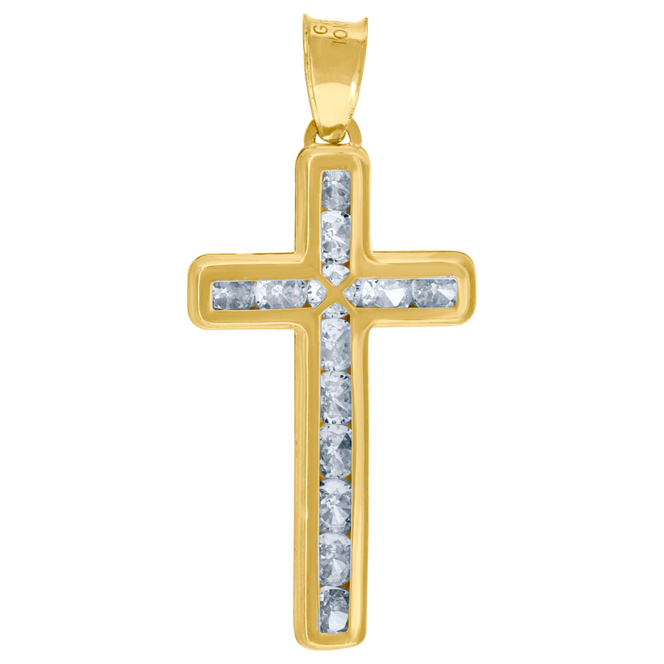 10kt Yellow Gold Cubic-Zirconia Unisex Latin Cross Religious Charm Pendant