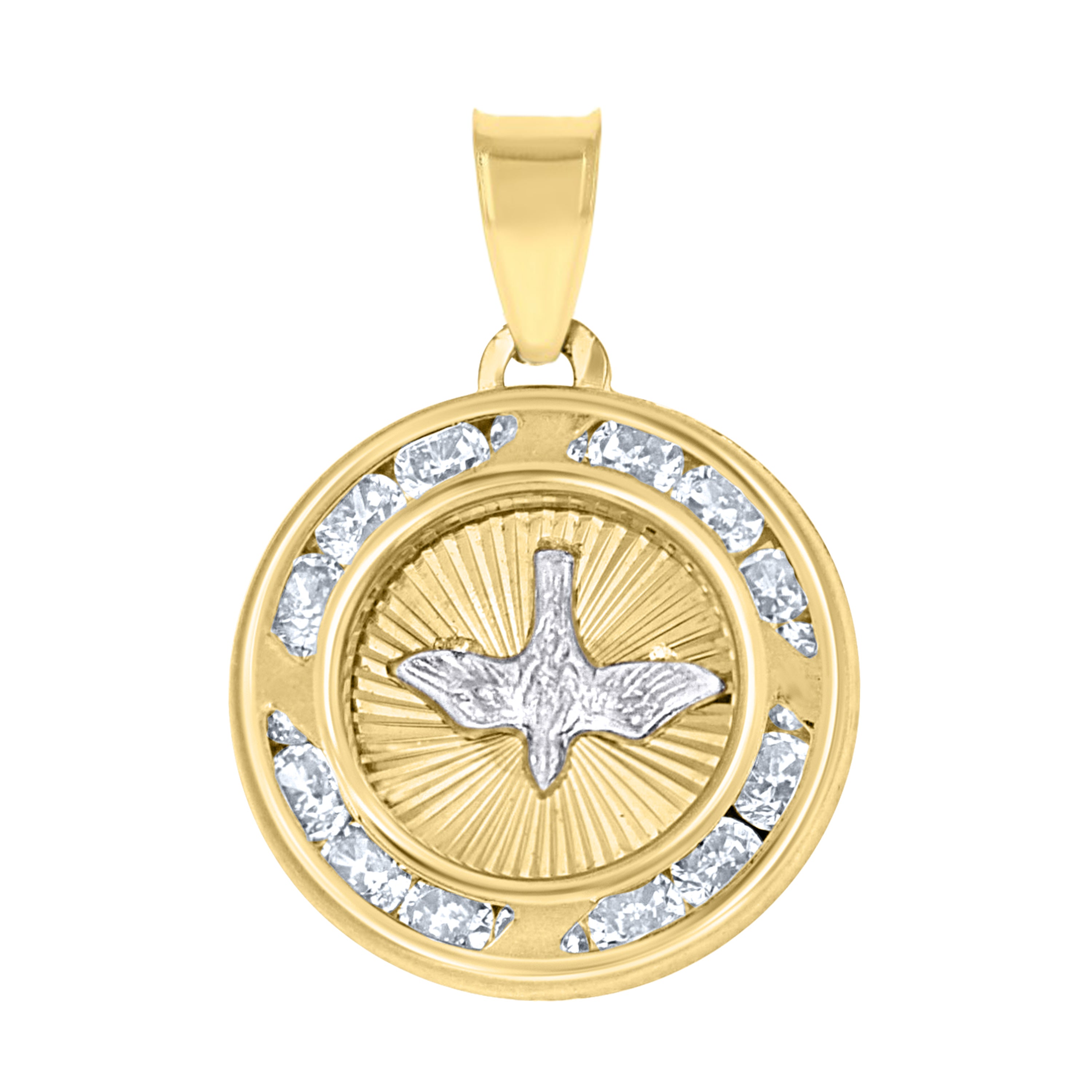 10kt Yellow Gold Unisex Cubic-Zirconia Textured Dove Bird Peace Symbol Charm Pendant