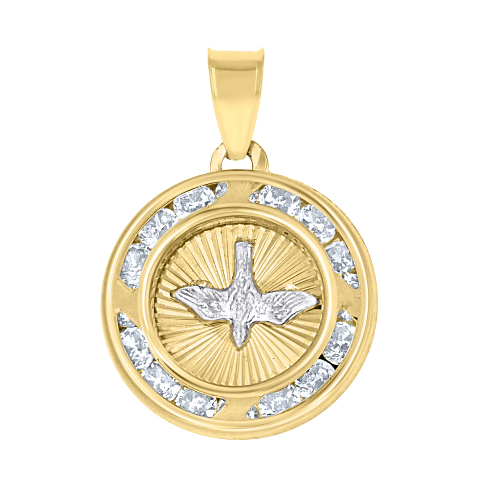 10kt Yellow Gold Unisex Cubic-Zirconia Textured Dove Bird Peace Symbol Charm Pendant
