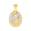 10kt Tri-Color Gold Unisex Cubic-Zirconia Textured Religious Oval Charm Pendant