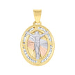 10kt Tri-Color Gold Unisex Cubic-Zirconia Textured Crucifix Religious Oval Charm Pendant