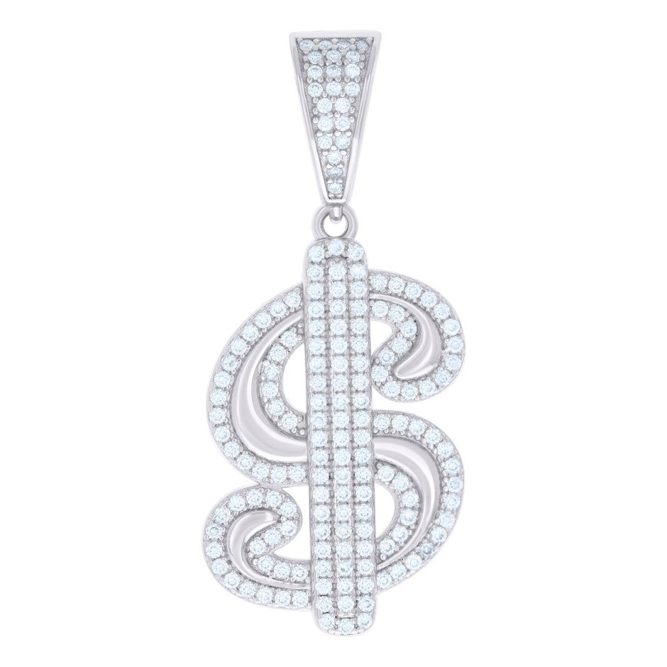 925 Sterling Silver Mens Cubic-Zirconia Dollar Sign Currency Fashion Charm Pendant