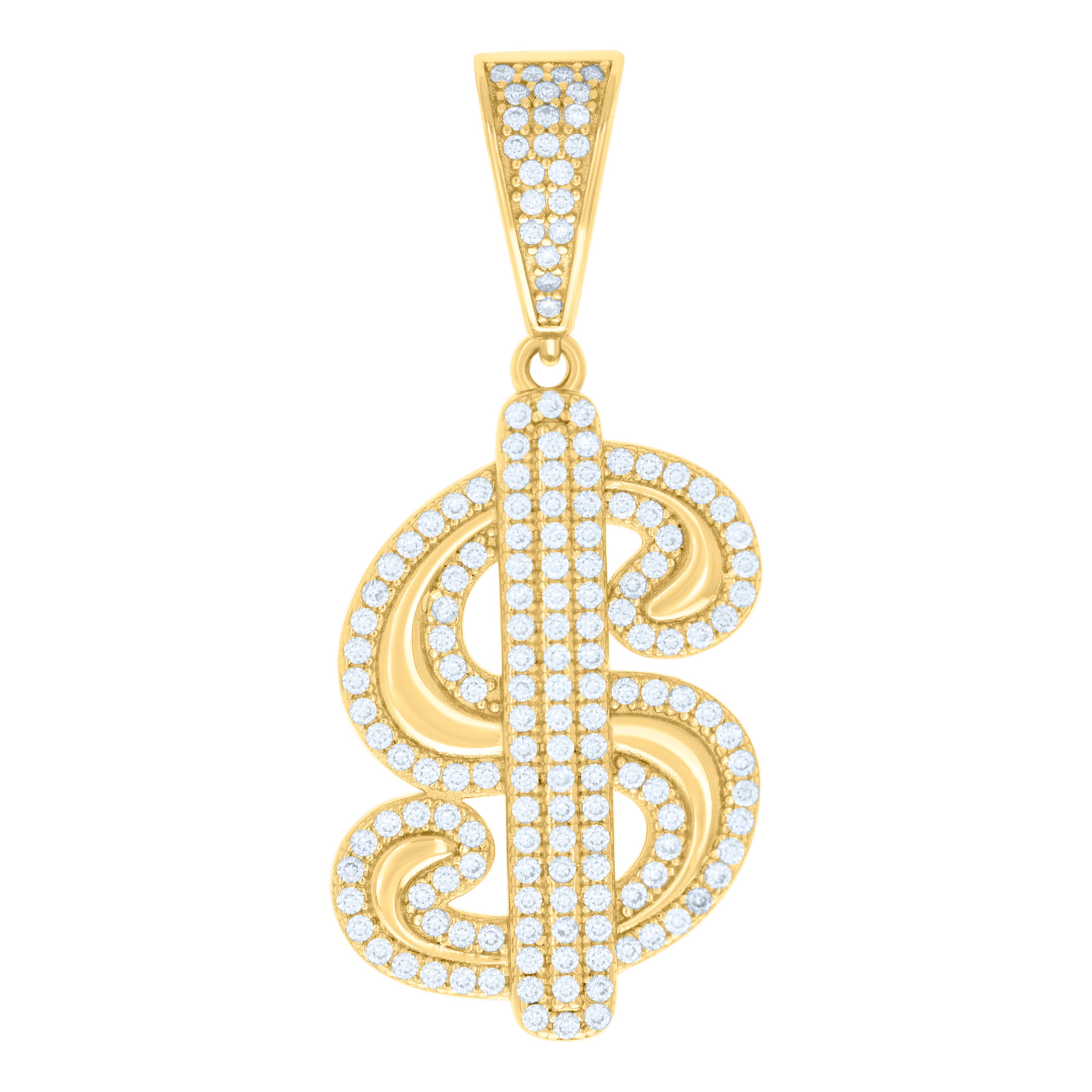 925 Sterling Silver Yellow-tone Mens Cubic-Zirconia Dollar Sign Currency Fashion Pendant