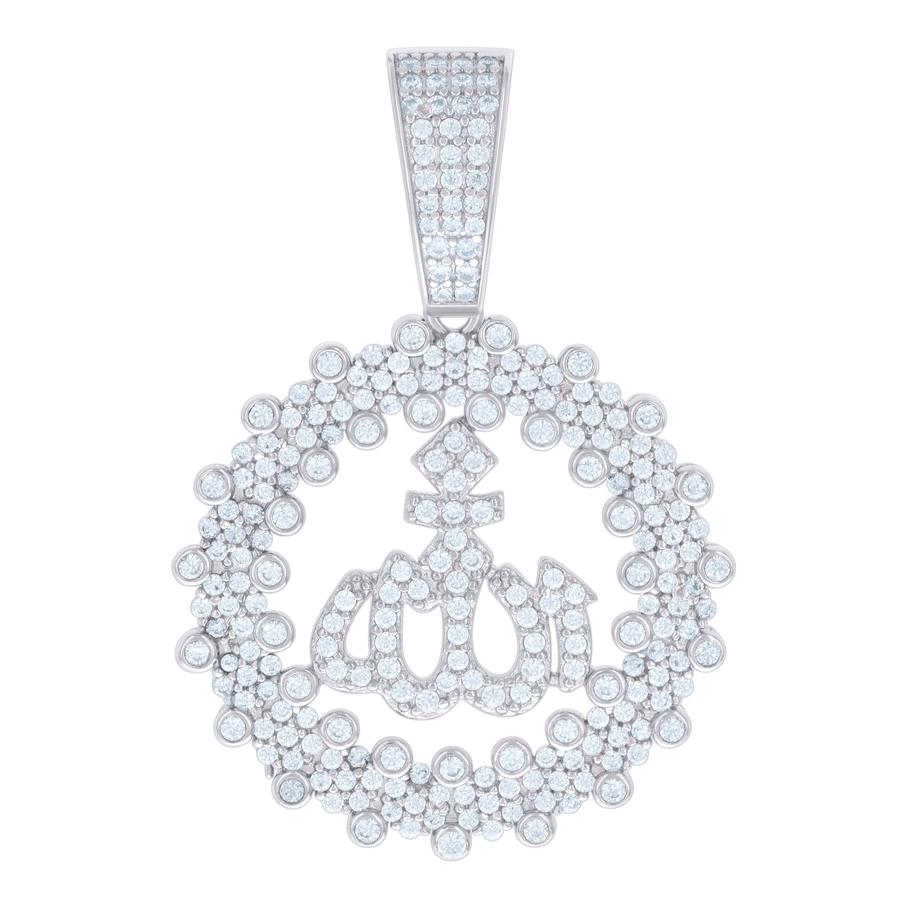 925 Sterling Silver Unisex Cubic Zirconia Religious Allah Charm Pendant