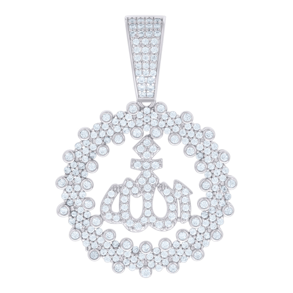 925 Sterling Silver Unisex Cubic Zirconia Religious Allah Charm Pendant