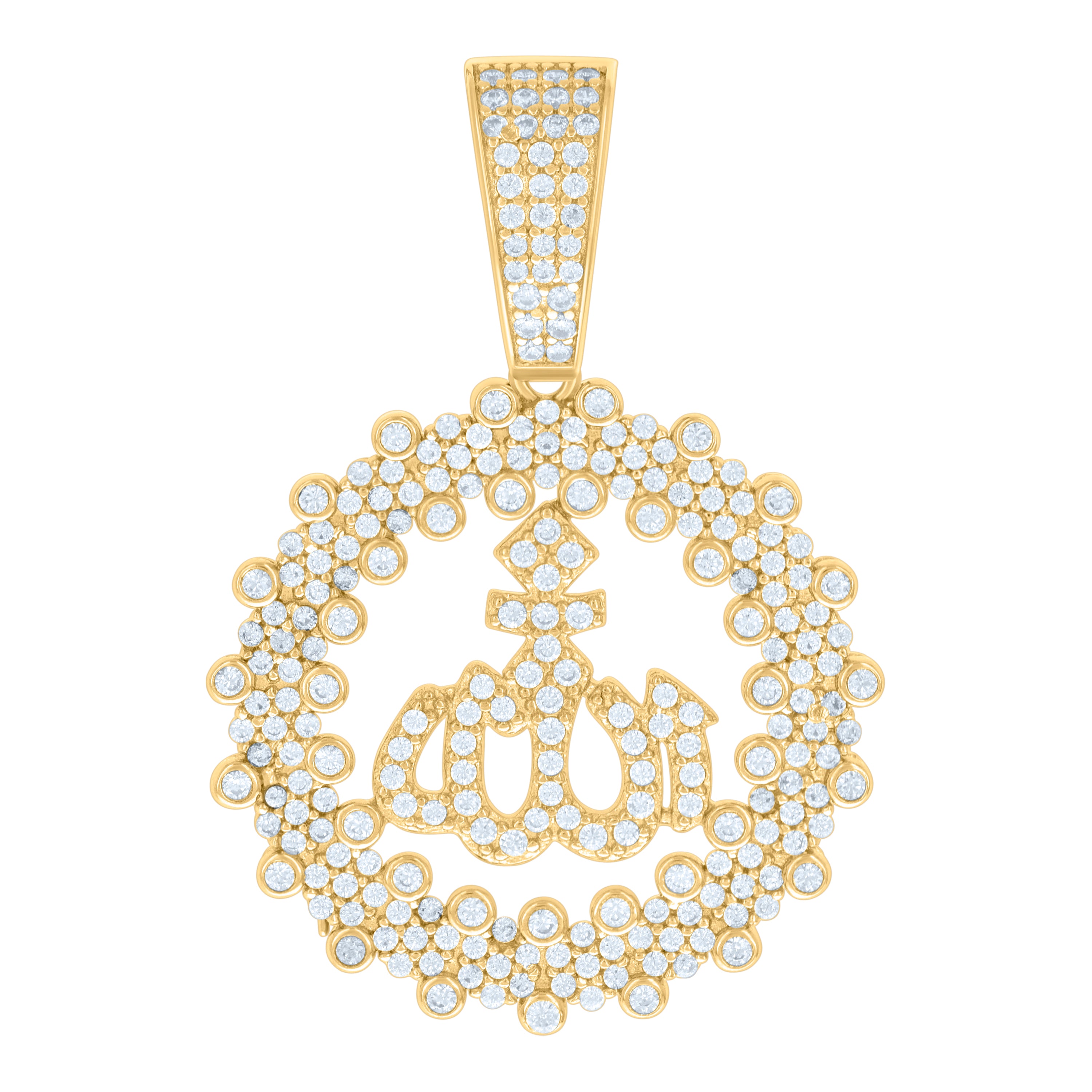 925 Sterling Silver Yellow-Tone Unisex Cubic Zirconia Religious Allah Charm Pendant