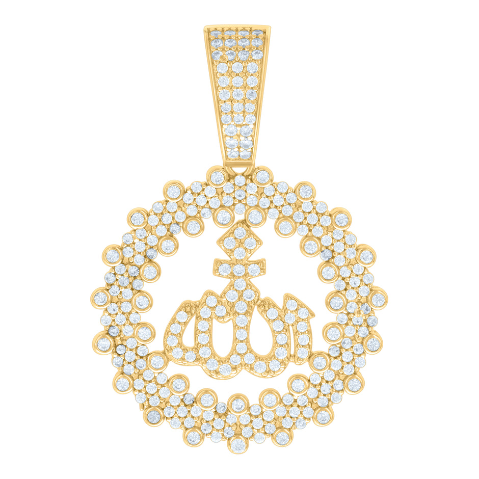 925 Sterling Silver Yellow-Tone Unisex Cubic Zirconia Religious Allah Charm Pendant