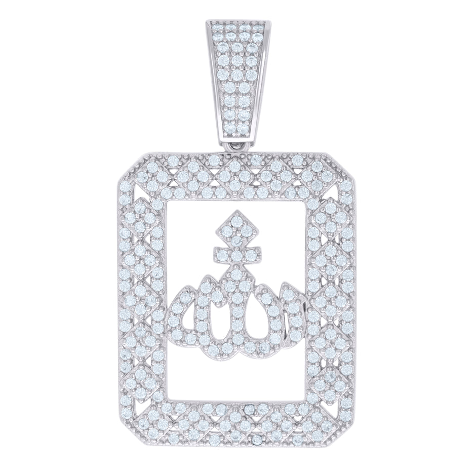 925 Sterling Silver Unisex Cubic Zirconia Religious Allah Charm Pendant