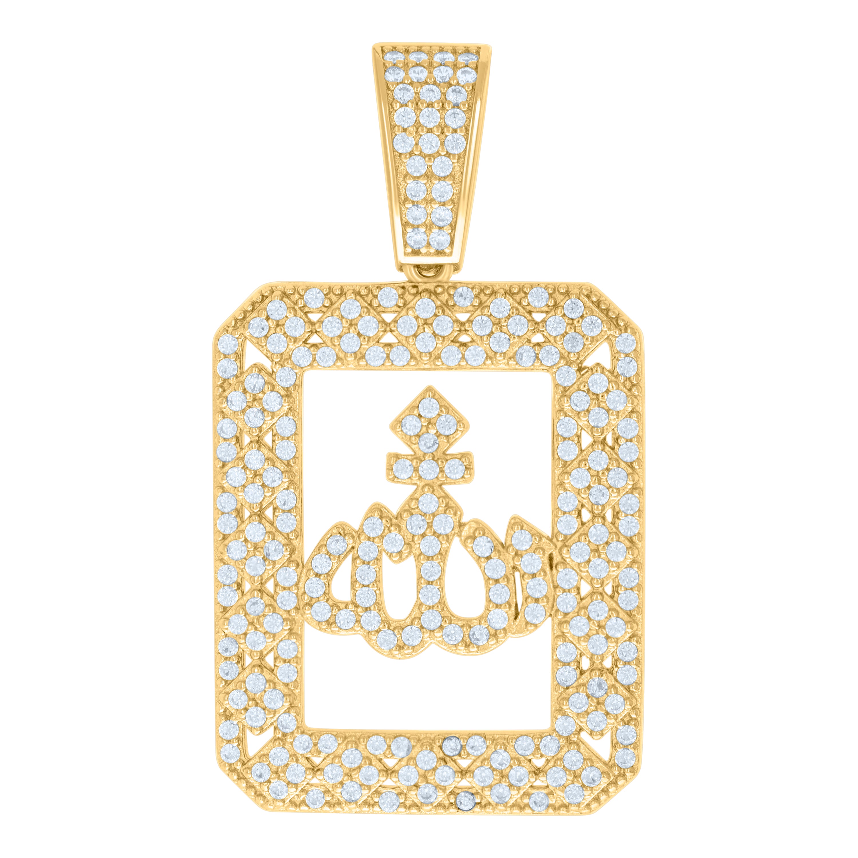 925 Sterling Silver Yellow-Tone Unisex Cubic Zirconia Religious Allah Charm Pendant