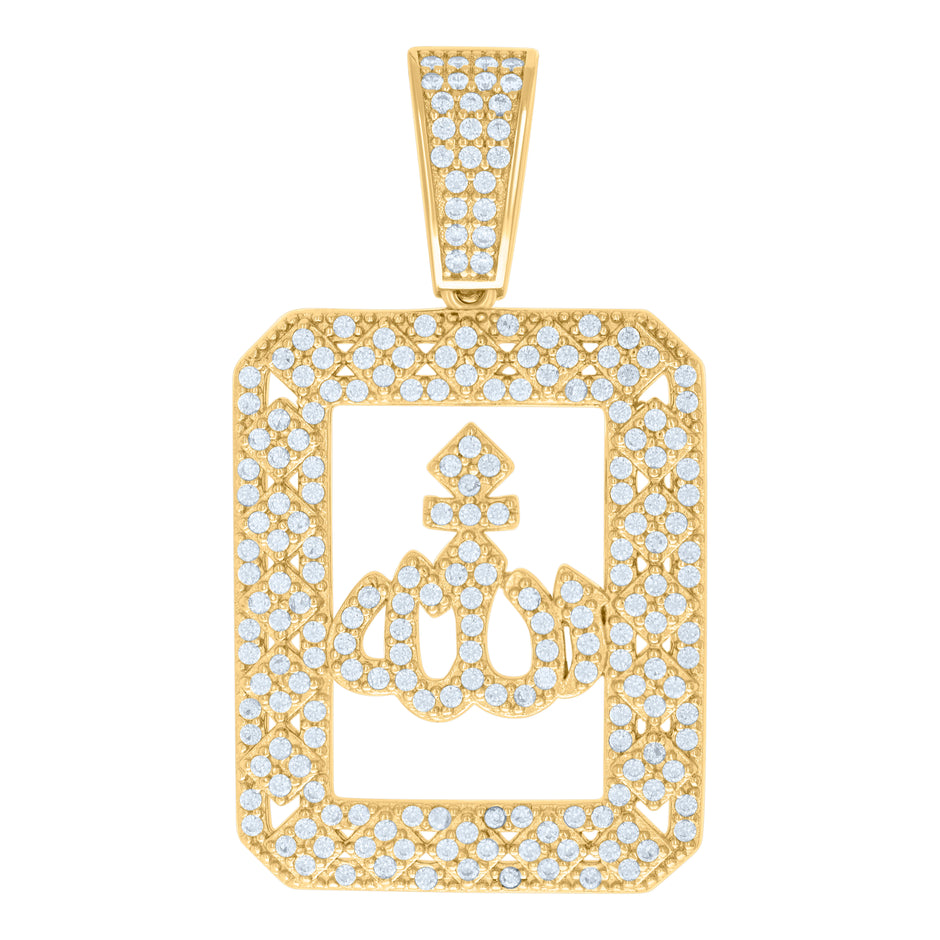 925 Sterling Silver Yellow-Tone Unisex Cubic Zirconia Religious Allah Charm Pendant