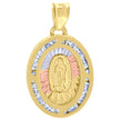 10kt Tri-Color Gold Unisex Cubic-Zirconia Diamond-Cut Lady Of Guadalupe Religious Oval Charm Pendant