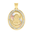 10kt Tri-Color Gold Unisex Cubic-Zirconia Textured Sacred Heart Of Jesus Religious Charm Pendant