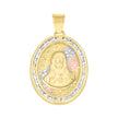 10kt Tri-Color Gold Unisex Cubic Zirconia Diamond-Cut Jesus Face Religious Charm Pendant