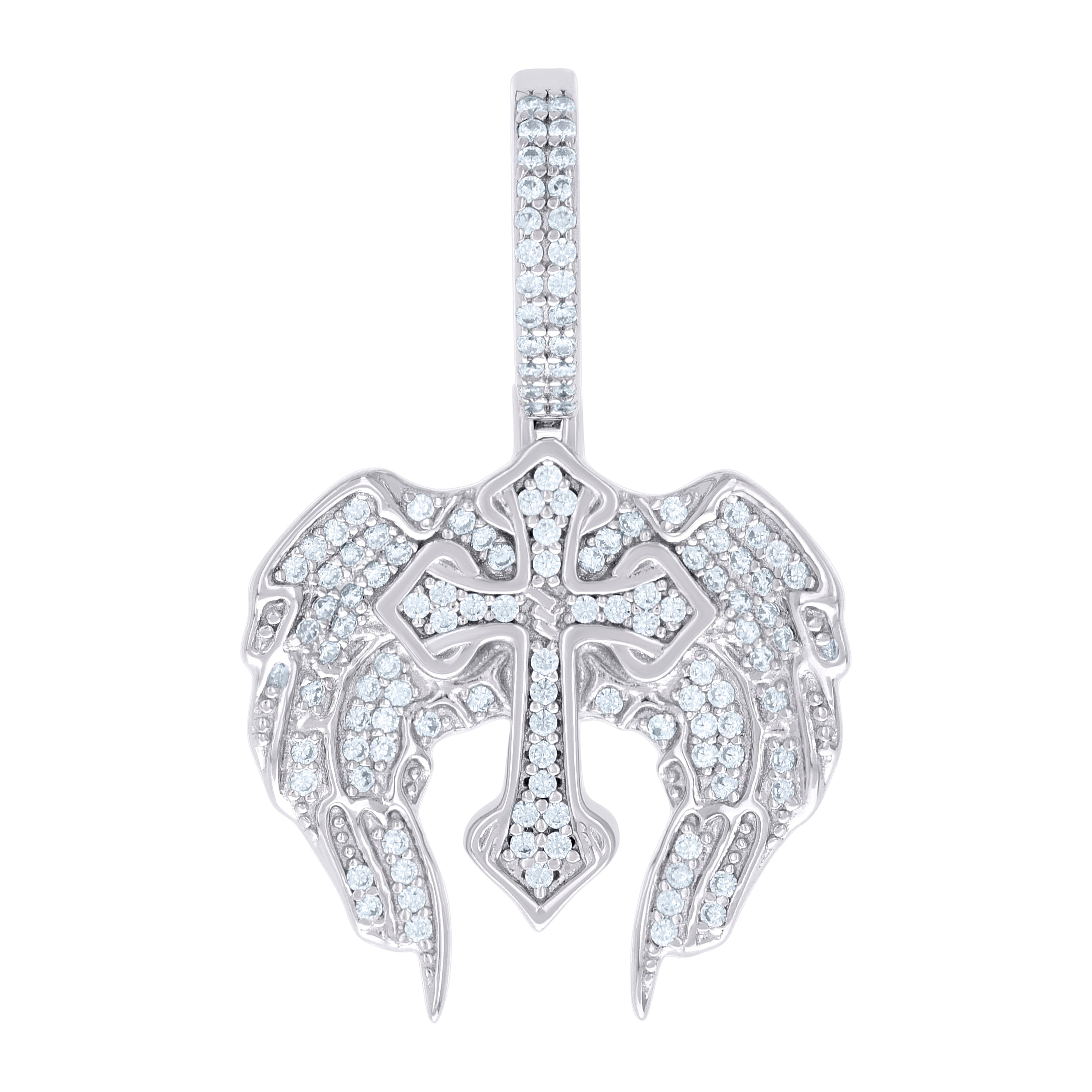 925 Sterling Silver Men Cubic-Zirconia Wing Cross Religious Charm Pendant 