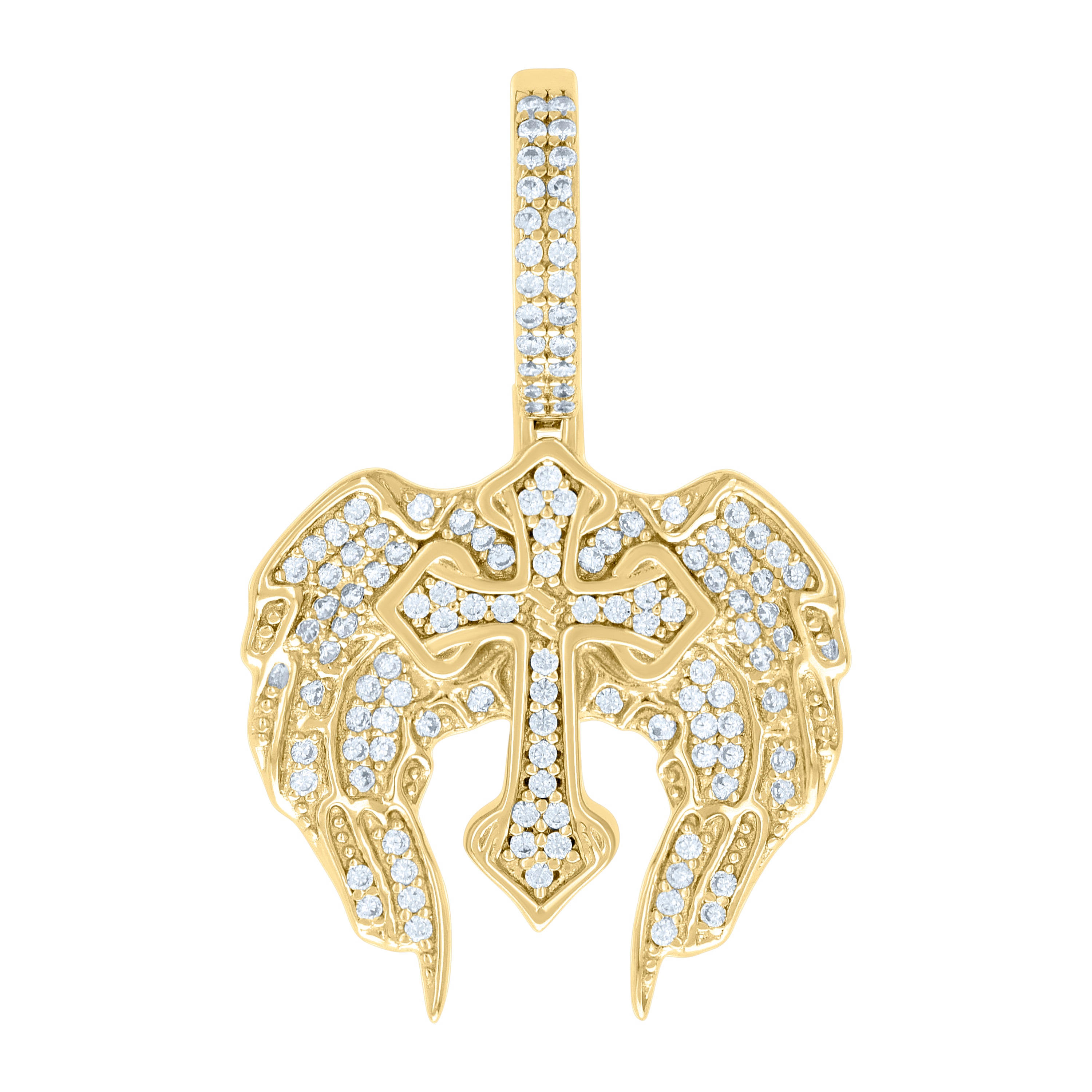 925 Sterling Silver Yellow-tone Men Cubic-Zirconia Wing Cross Religious Charm Pendant 
