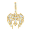925 Sterling Silver Yellow-tone Men Cubic-Zirconia Wing Cross Religious Charm Pendant 