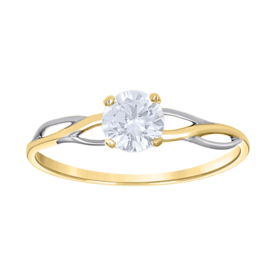 14Kt Two-Tone Gold Womens Cubic Zirconia Twisted Engagement Ring