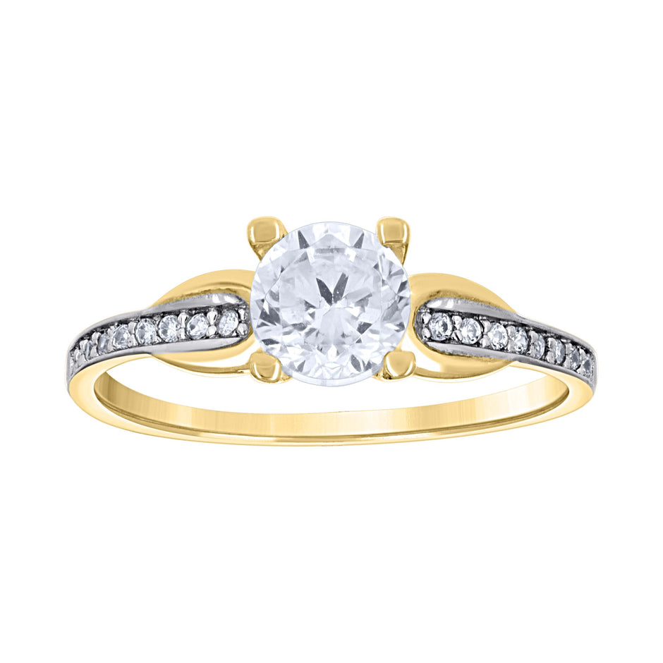 14Kt Two-Tone Gold Womens Cubic Zirconia Polished Finish Engagement Ring
