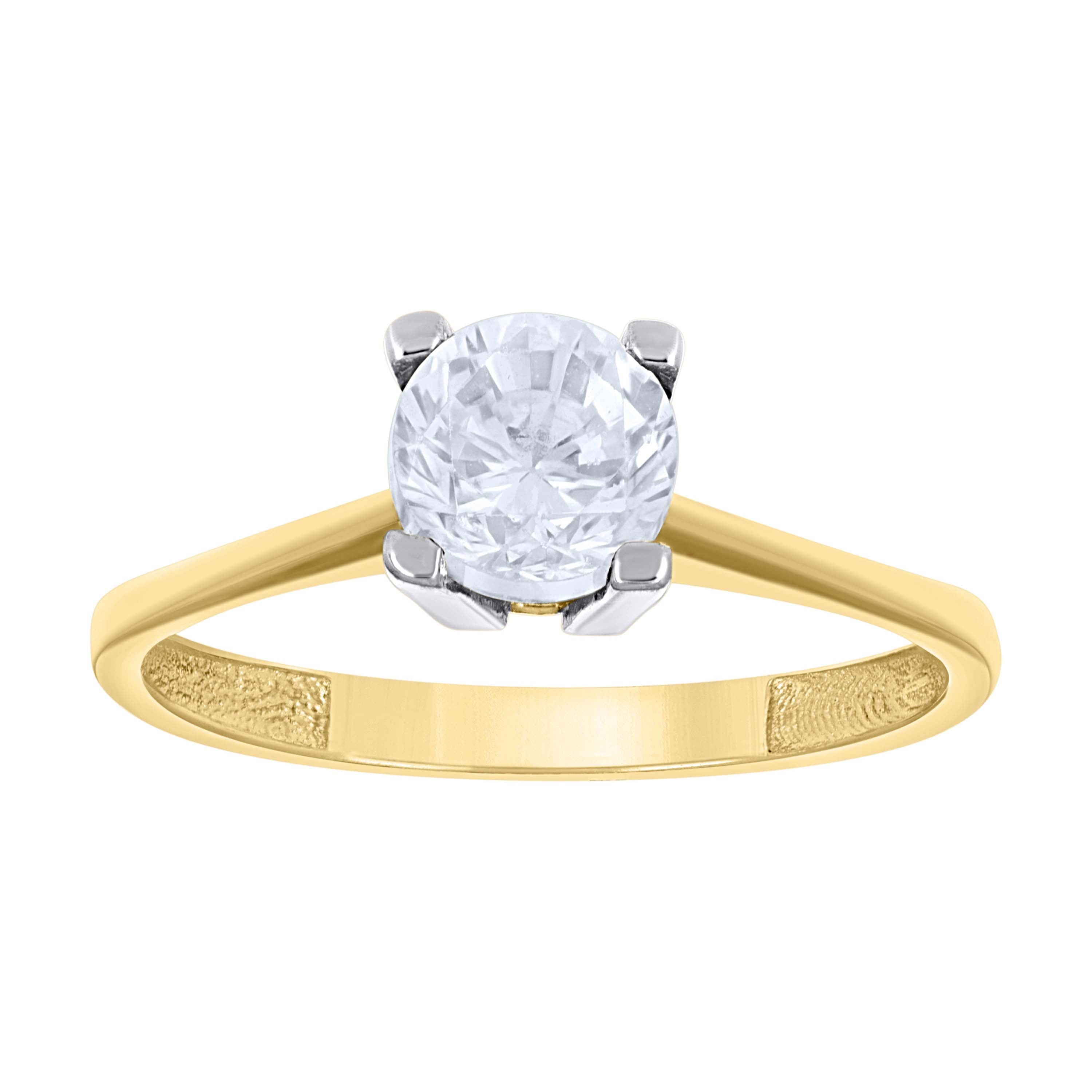 14Kt Two-Tone Gold Womens Cubic Zirconia Polished Finish Engagement Ring