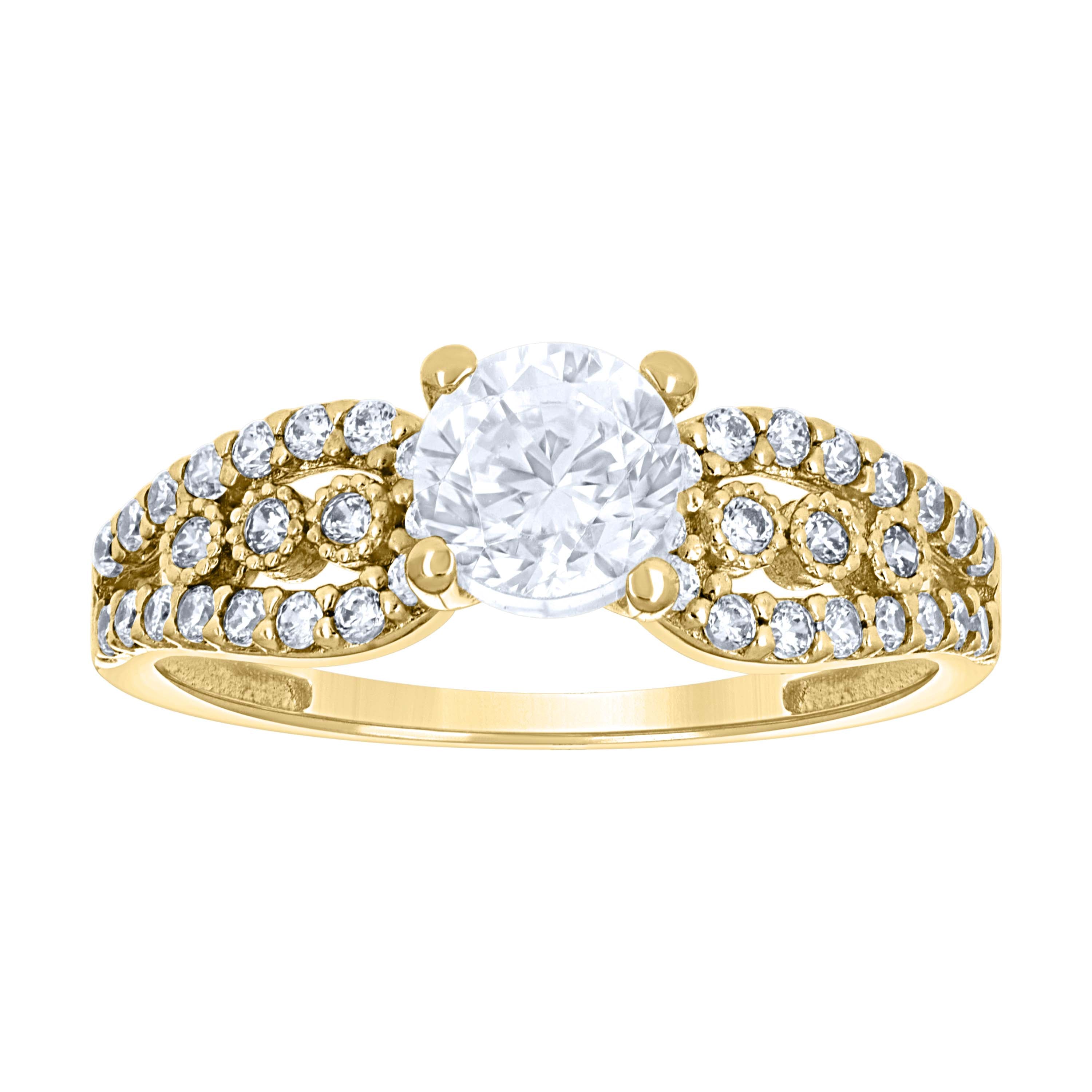14Kt Yellow Gold Womens Cubic Zirconia Polished Finish Engagement Ring