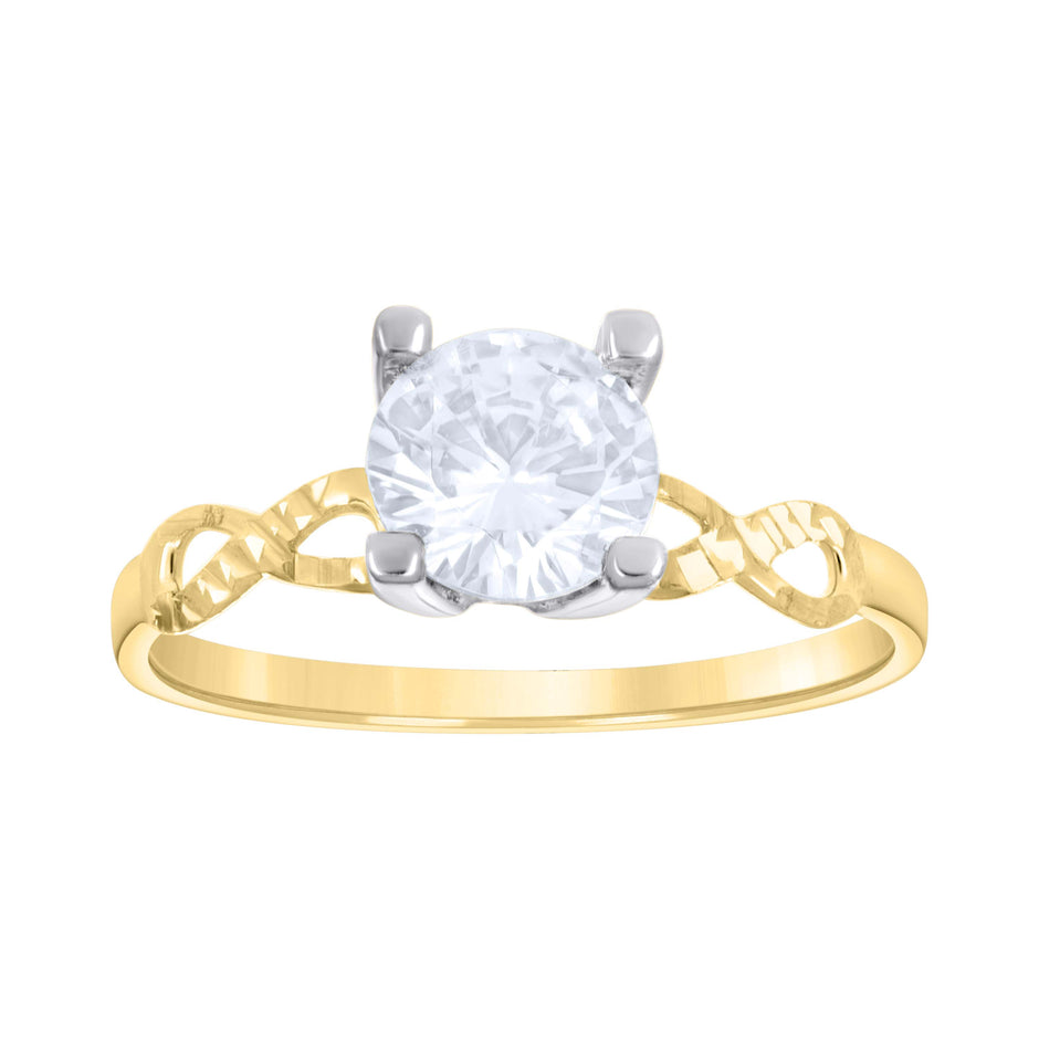 14Kt Two-Tone Gold Womens Cubic Zirconia Diamond-Cut Polished Finish Engagement Ring
