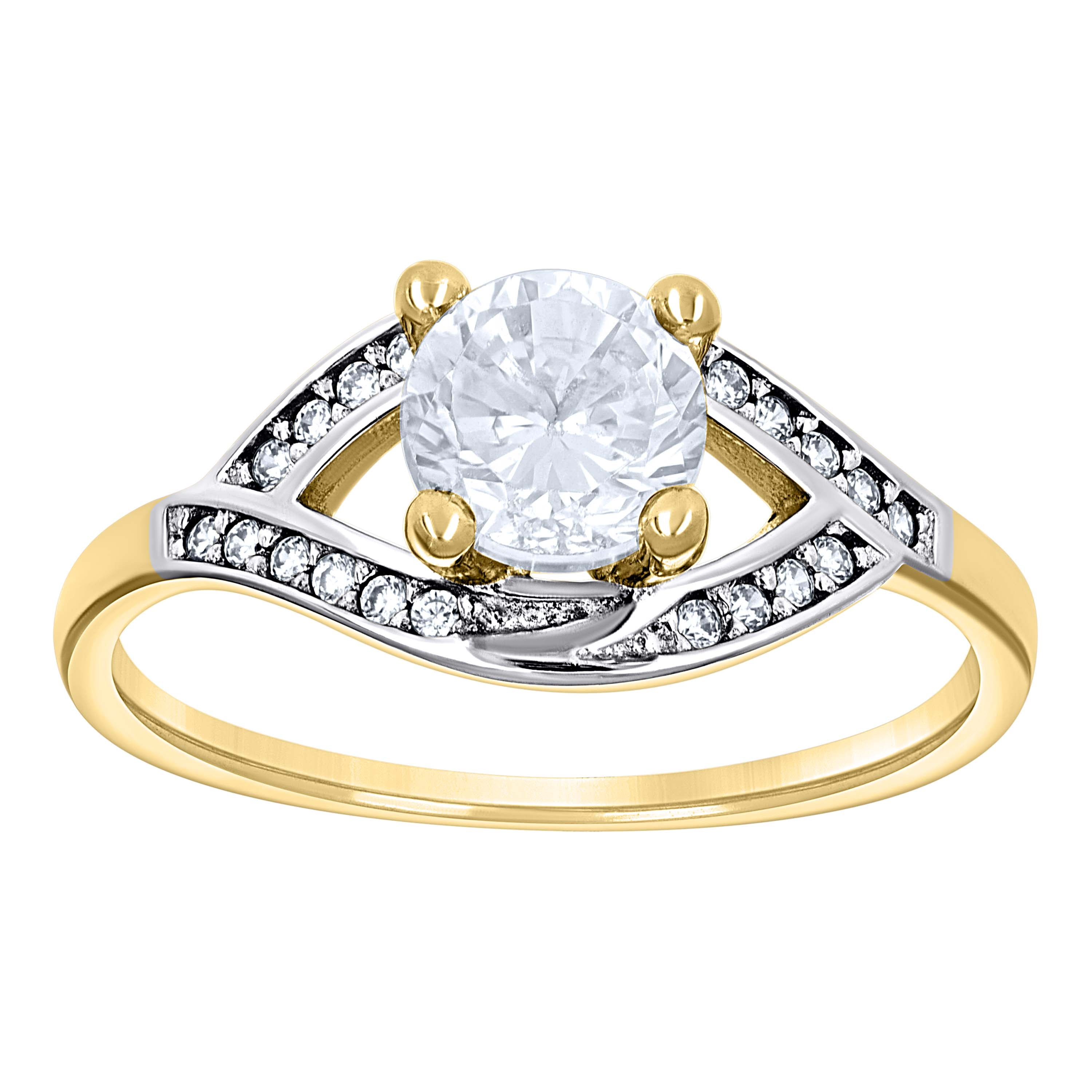 14Kt Two-Tone Gold Womens Cubic Zirconia Polished Finish Engagement Ring