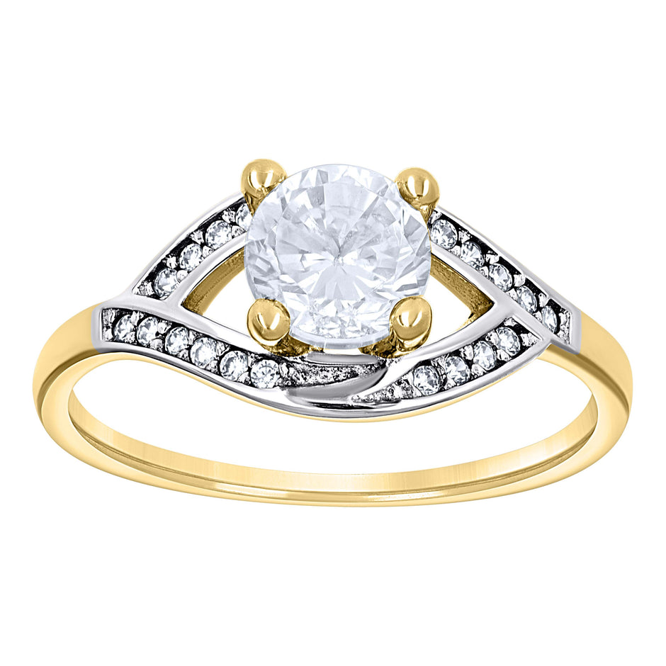14Kt Two-Tone Gold Womens Cubic Zirconia Polished Finish Engagement Ring