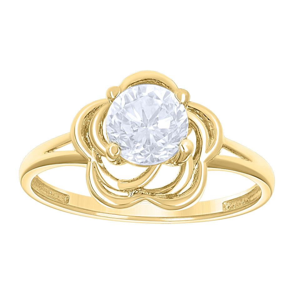 14Kt Two-Tone Gold Womens Cubic Zirconia Floral Engagement Ring
