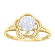 14Kt Two-Tone Gold Womens Cubic Zirconia Floral Engagement Ring